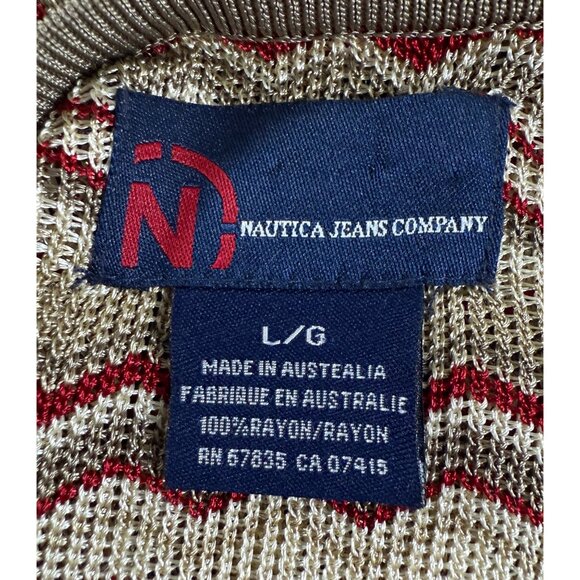 Nautica Jeans Company Zigzag Chevron Knit Cardigan L Made in Australia Y2K Luxe - Picture 5 of 12